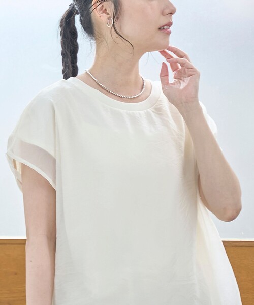 coen(コーエン)の「チビロゴ刺繍 オーガンジーシアーオーバーフレンチスリーブカットソー(Tシャツ/カットソー・レディース・オフホワイト/ベージュ/ライトブルー・M/L)」の7枚目の写真