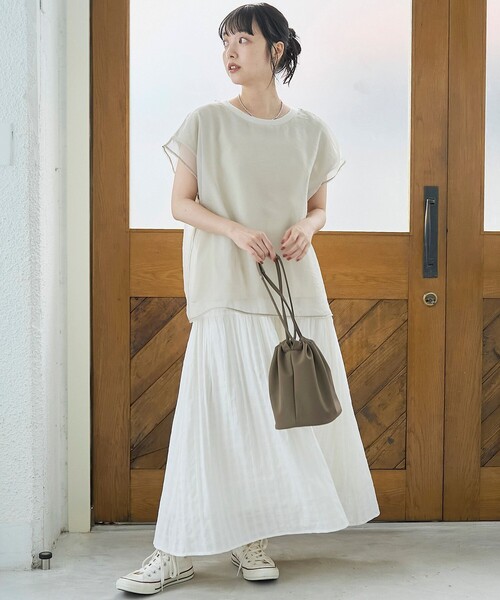 coen(コーエン)の「チビロゴ刺繍 オーガンジーシアーオーバーフレンチスリーブカットソー(Tシャツ/カットソー・レディース・オフホワイト/ベージュ/ライトブルー・M/L)」の10枚目の写真
