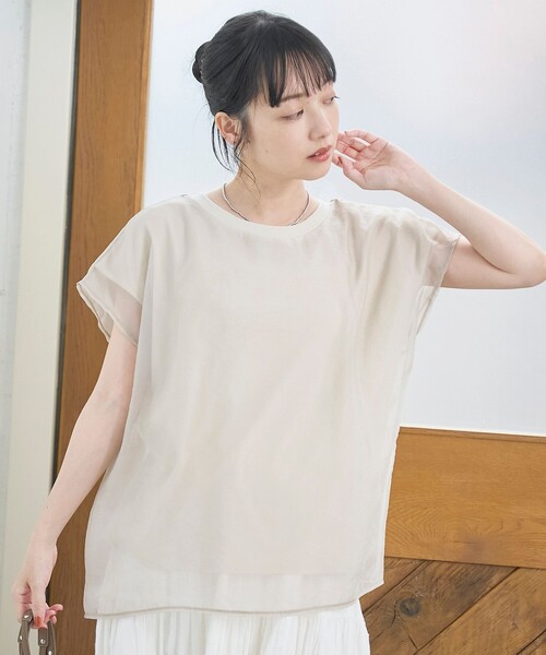 coen(コーエン)の「チビロゴ刺繍 オーガンジーシアーオーバーフレンチスリーブカットソー(Tシャツ/カットソー・レディース・オフホワイト/ベージュ/ライトブルー・M/L)」の15枚目の写真
