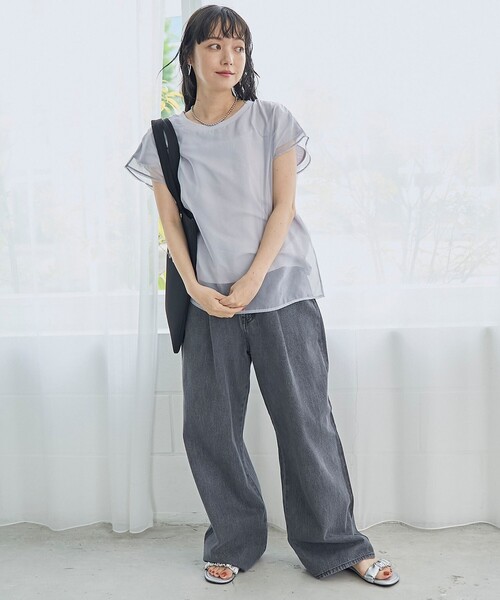 coen(コーエン)の「チビロゴ刺繍 オーガンジーシアーオーバーフレンチスリーブカットソー(Tシャツ/カットソー・レディース・オフホワイト/ベージュ/ライトブルー・M/L)」の17枚目の写真