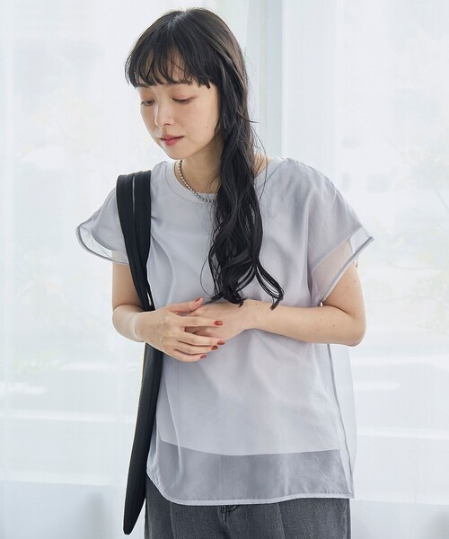 coen(コーエン)の「チビロゴ刺繍 オーガンジーシアーオーバーフレンチスリーブカットソー(Tシャツ/カットソー・レディース・オフホワイト/ベージュ/ライトブルー・M/L)」の19枚目の写真
