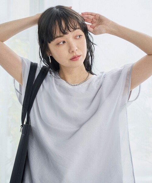 coen(コーエン)の「チビロゴ刺繍 オーガンジーシアーオーバーフレンチスリーブカットソー(Tシャツ/カットソー・レディース・オフホワイト/ベージュ/ライトブルー・M/L)」の21枚目の写真