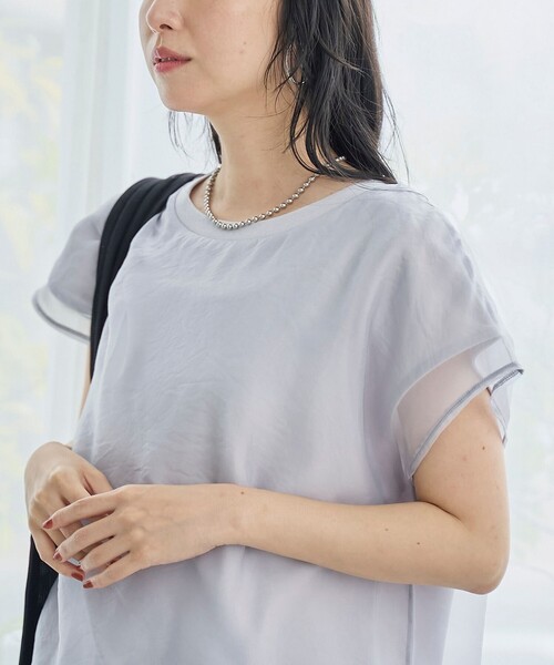 coen(コーエン)の「チビロゴ刺繍 オーガンジーシアーオーバーフレンチスリーブカットソー(Tシャツ/カットソー・レディース・オフホワイト/ベージュ/ライトブルー・M/L)」の22枚目の写真