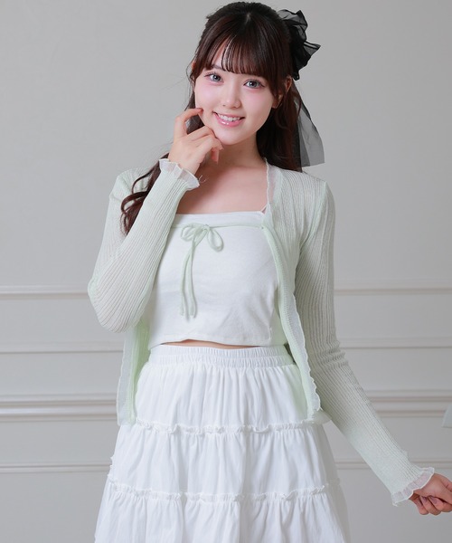 Anely(アネリー)の「フロント リボン フリル リブ カーディガン(カーディガン/ボレロ・レディース・ミント/ピンク/ホワイト・FREE)」の9枚目の写真