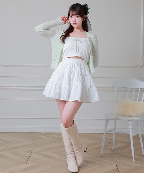 Anely(アネリー)の「フロント リボン フリル リブ カーディガン(カーディガン/ボレロ・レディース・ミント/ピンク/ホワイト・FREE)」の10枚目の写真