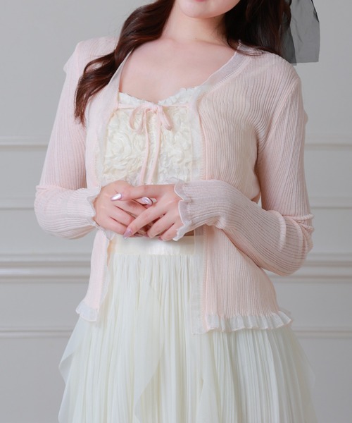 Anely(アネリー)の「フロント リボン フリル リブ カーディガン(カーディガン/ボレロ・レディース・ミント/ピンク/ホワイト・FREE)」の5枚目の写真