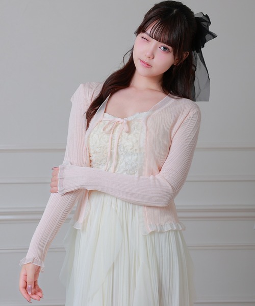 Anely(アネリー)の「フロント リボン フリル リブ カーディガン(カーディガン/ボレロ・レディース・ミント/ピンク/ホワイト・FREE)」の6枚目の写真