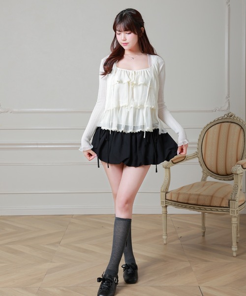 Anely(アネリー)の「フロント リボン フリル リブ カーディガン(カーディガン/ボレロ・レディース・ミント/ピンク/ホワイト・FREE)」の16枚目の写真