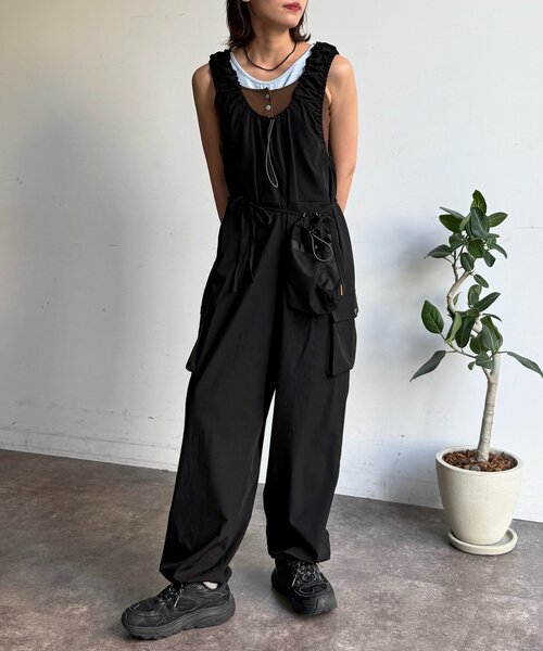 CPCM（シーピーシーエム）の「【2点セット】ストレッチナイロンパッカブルサロペ（つなぎ/オールインワン・レディース・ブラック/ベージュ/チャコールグレー・FREE）」の21枚目の写真