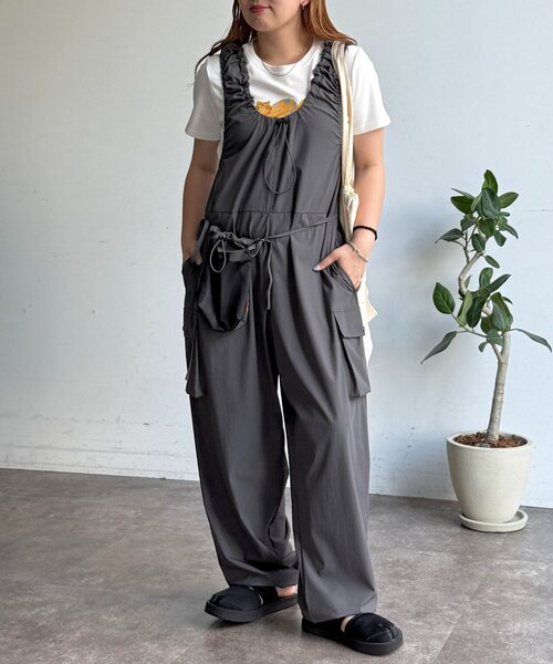 CPCM（シーピーシーエム）の「【2点セット】ストレッチナイロンパッカブルサロペ（つなぎ/オールインワン・レディース・ブラック/ベージュ/チャコールグレー・FREE）」の19枚目の写真