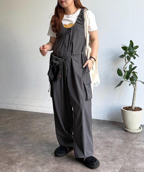 CPCM（シーピーシーエム）の「【2点セット】ストレッチナイロンパッカブルサロペ（つなぎ/オールインワン・レディース・ブラック/ベージュ/チャコールグレー・FREE）」の15枚目の写真