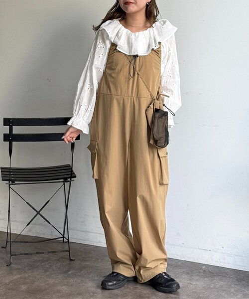 CPCM（シーピーシーエム）の「【2点セット】ストレッチナイロンパッカブルサロペ（つなぎ/オールインワン・レディース・ブラック/ベージュ/チャコールグレー・FREE）」の8枚目の写真