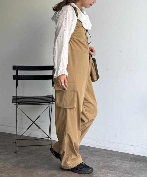 CPCM（シーピーシーエム）の「【2点セット】ストレッチナイロンパッカブルサロペ（つなぎ/オールインワン・レディース・ブラック/ベージュ/チャコールグレー・FREE）」の5枚目の写真