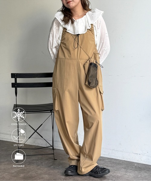 CPCM（シーピーシーエム）の「【2点セット】ストレッチナイロンパッカブルサロペ（つなぎ/オールインワン・レディース・ブラック/ベージュ/チャコールグレー・FREE）」の3枚目の写真