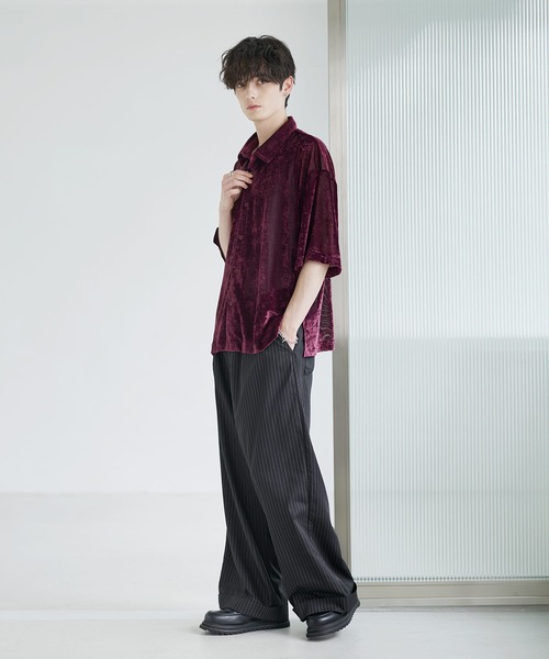 ETELIO（エテリオ）の「シアーベロアレギュラーカラー半袖シャツ（シャツ/ブラウス・メンズ・ブラック/ブルー/ワイン/グレー・XL/M/S/L）」の13枚目の写真