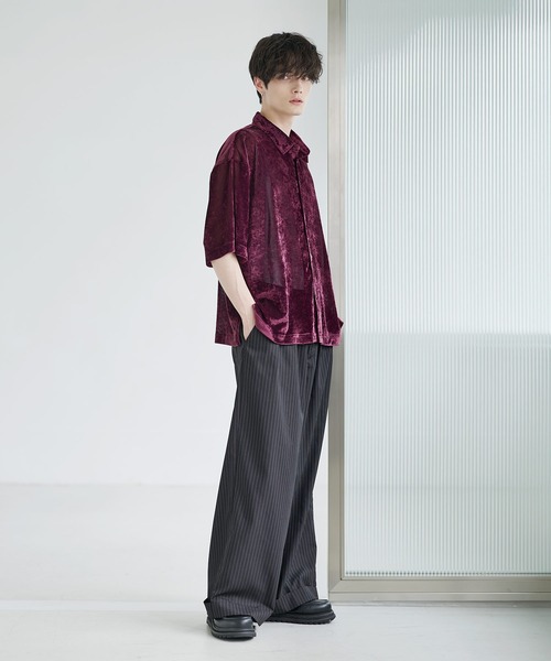ETELIO（エテリオ）の「シアーベロアレギュラーカラー半袖シャツ（シャツ/ブラウス・メンズ・ブラック/ブルー/ワイン/グレー・XL/M/S/L）」の15枚目の写真