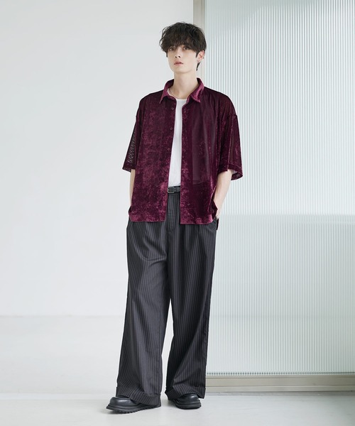 ETELIO（エテリオ）の「シアーベロアレギュラーカラー半袖シャツ（シャツ/ブラウス・メンズ・ブラック/ブルー/ワイン/グレー・XL/M/S/L）」の17枚目の写真