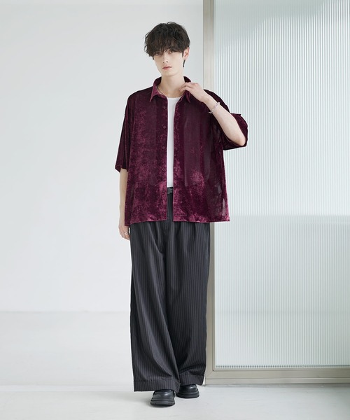 ETELIO（エテリオ）の「シアーベロアレギュラーカラー半袖シャツ（シャツ/ブラウス・メンズ・ブラック/ブルー/ワイン/グレー・XL/M/S/L）」の18枚目の写真