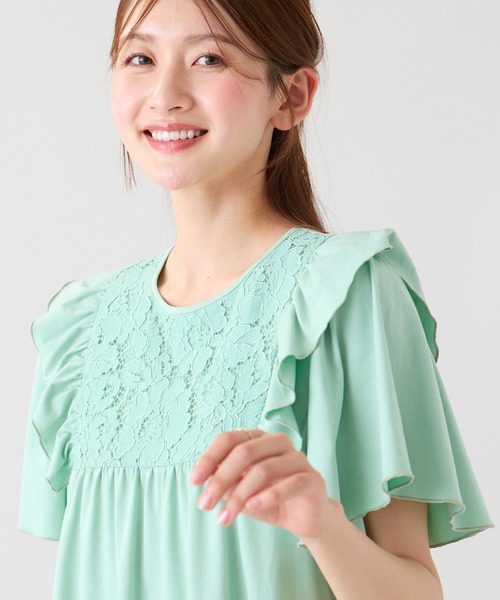 Rose Tiara(ローズティアラ)の「ヨークレース切替カットソー(Tシャツ/カットソー・レディース・オフホワイト/ブラック/グリーン・46/42)」の3枚目の写真
