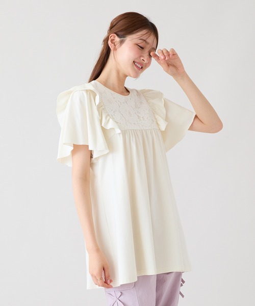 Rose Tiara(ローズティアラ)の「ヨークレース切替カットソー(Tシャツ/カットソー・レディース・オフホワイト/ブラック/グリーン・46/42)」の5枚目の写真