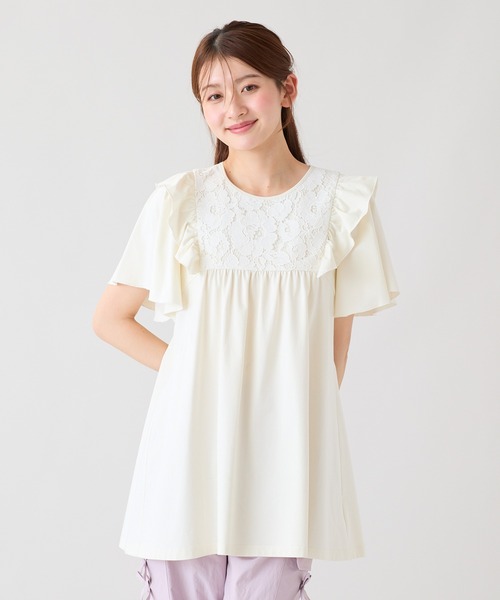 Rose Tiara(ローズティアラ)の「ヨークレース切替カットソー(Tシャツ/カットソー・レディース・オフホワイト/ブラック/グリーン・46/42)」の6枚目の写真