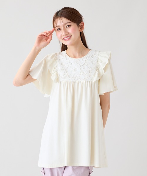 Rose Tiara(ローズティアラ)の「ヨークレース切替カットソー(Tシャツ/カットソー・レディース・オフホワイト/ブラック/グリーン・46/42)」の7枚目の写真