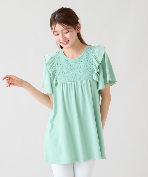 Rose Tiara(ローズティアラ)の「ヨークレース切替カットソー(Tシャツ/カットソー・レディース・オフホワイト/ブラック/グリーン・46/42)」の16枚目の写真