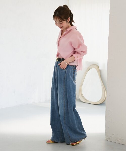 La boutique BonBon(ラブティックボンボン)の「【涼しいデニム】綿麻カーブデニムパンツ(その他パンツ・レディース・サックスブルー・2/1)」の6枚目の写真