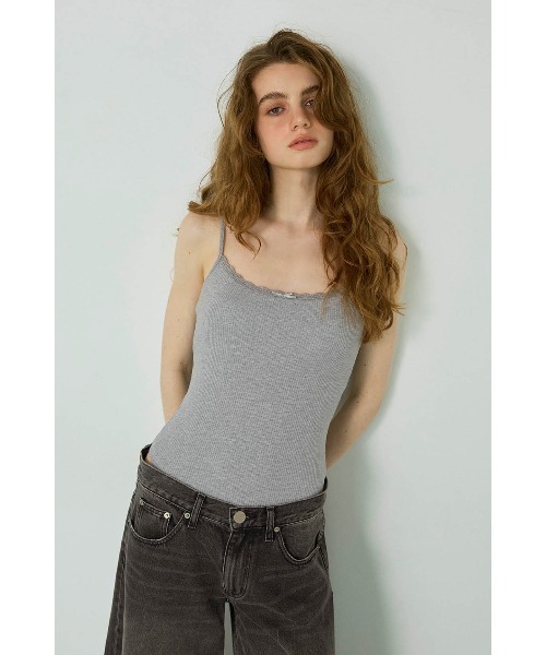 ALEXIA STAM（アリシアスタン）の「Lace Bodysuit /パッドinリブ&レースボディスーツ（キャミソール・レディース・ブラック/グレー/レッド・S/M/L）」の2枚目の写真