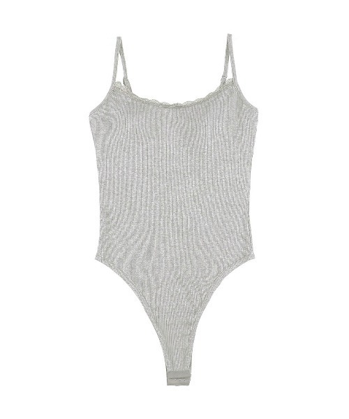 ALEXIA STAM（アリシアスタン）の「Lace Bodysuit /パッドinリブ&レースボディスーツ（キャミソール・レディース・ブラック/グレー/レッド・S/M/L）」の5枚目の写真