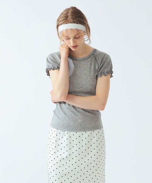 Ray BEAMS(レイビームス)の「ラグラン パフ スリーブ Tシャツ(Tシャツ/カットソー・レディース・ホワイト系その他6/シルバー/ブラック・ONE SIZE)」の1枚目の写真