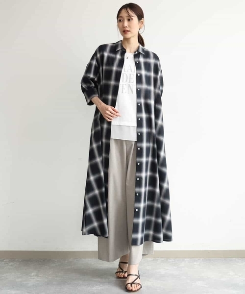 MK MICHEL KLEIN（エムケーミッシェルクラン）の「[洗える]オンブレチェック柄シャツワンピース（シャツワンピース・レディース・ネイビー/ブラウン・38）」の10枚目の写真