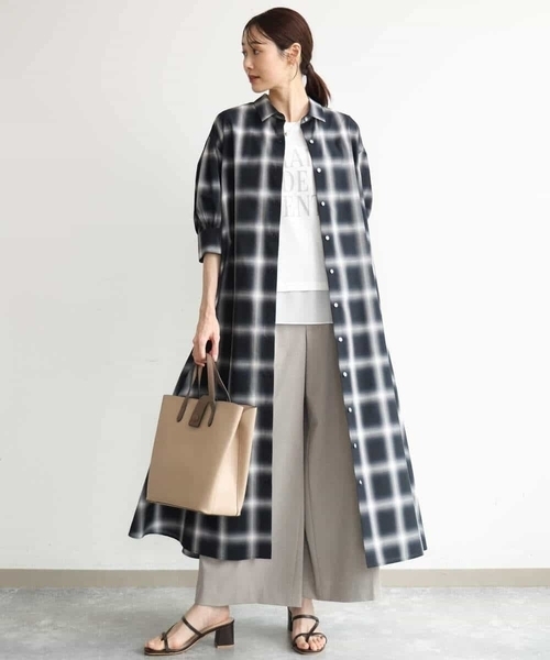MK MICHEL KLEIN（エムケーミッシェルクラン）の「[洗える]オンブレチェック柄シャツワンピース（シャツワンピース・レディース・ネイビー/ブラウン・38）」の12枚目の写真