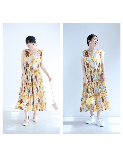 cawaii(カワイイ)の「ちぎり絵風アートの切り替えプリーツロングワンピース(ワンピース・レディース・ブラウン・FREE)」の6枚目の写真