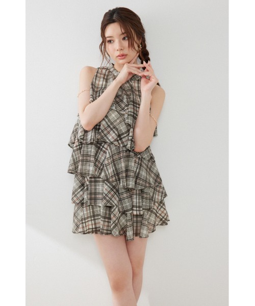 rienda(リエンダ)の「ティアードシフォンミニワンピース 夏服 秋服(ワンピース・レディース・ブラック/マルチ/その他2/ホワイト系その他・SMALL/MEDIUM)」の1枚目の写真