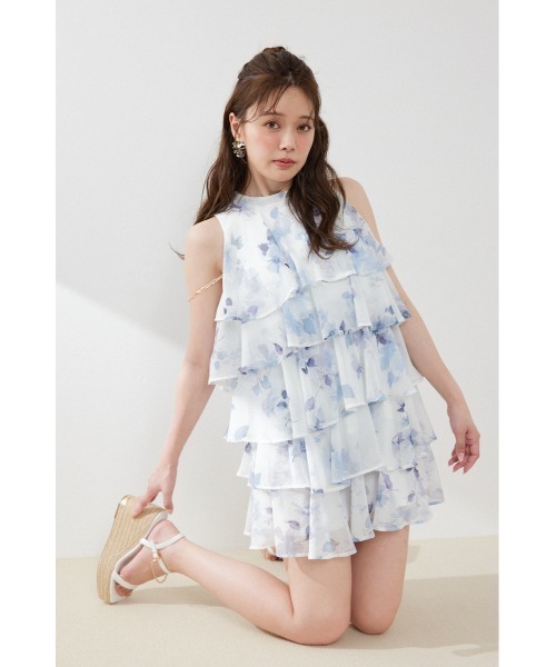 rienda(リエンダ)の「ティアードシフォンミニワンピース 夏服 秋服(ワンピース・レディース・ブラック/マルチ/その他2/ホワイト系その他・SMALL/MEDIUM)」の5枚目の写真