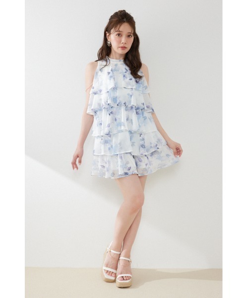 rienda(リエンダ)の「ティアードシフォンミニワンピース 夏服 秋服(ワンピース・レディース・ブラック/マルチ/その他2/ホワイト系その他・SMALL/MEDIUM)」の6枚目の写真