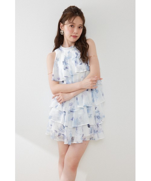 rienda(リエンダ)の「ティアードシフォンミニワンピース 夏服 秋服(ワンピース・レディース・ブラック/マルチ/その他2/ホワイト系その他・SMALL/MEDIUM)」の8枚目の写真
