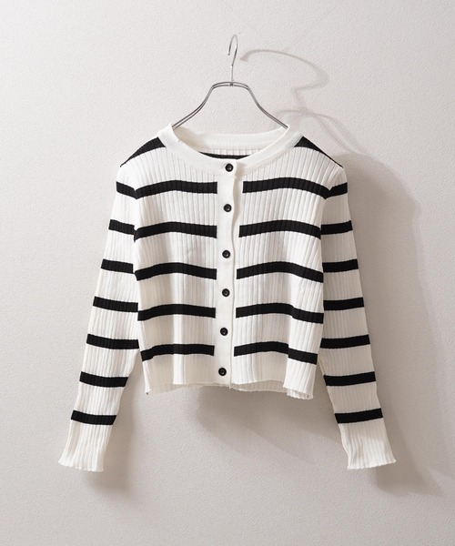 1111clothing(ワンフォークロージング)の「ボーダー キャミソール&カーディガン セット / Striped Camisole & Cardigan Set(カーディガン/ボレロ・レディース・ブラック/ベージュ/ホワイト・FREE)」の5枚目の写真
