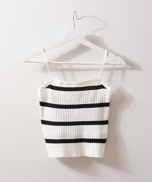1111clothing(ワンフォークロージング)の「ボーダー キャミソール&カーディガン セット / Striped Camisole & Cardigan Set(カーディガン/ボレロ・レディース・ブラック/ベージュ/ホワイト・FREE)」の6枚目の写真