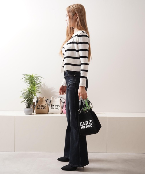 1111clothing(ワンフォークロージング)の「ボーダー キャミソール&カーディガン セット / Striped Camisole & Cardigan Set(カーディガン/ボレロ・レディース・ブラック/ベージュ/ホワイト・FREE)」の10枚目の写真