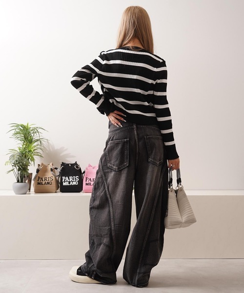 1111clothing(ワンフォークロージング)の「ボーダー キャミソール&カーディガン セット / Striped Camisole & Cardigan Set(カーディガン/ボレロ・レディース・ブラック/ベージュ/ホワイト・FREE)」の18枚目の写真