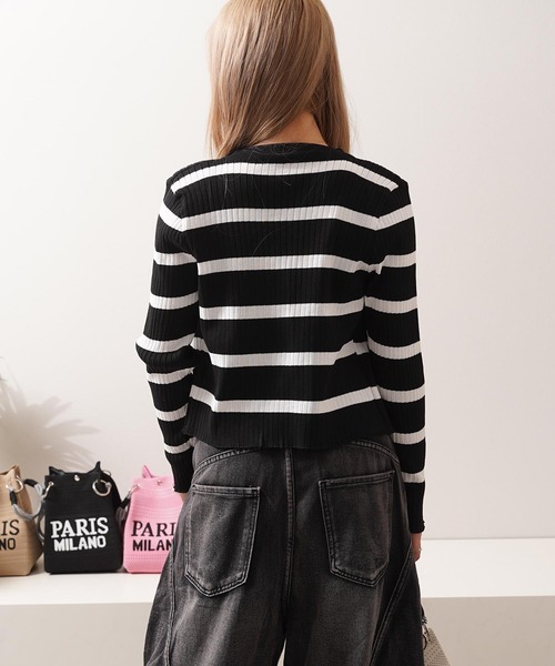 1111clothing(ワンフォークロージング)の「ボーダー キャミソール&カーディガン セット / Striped Camisole & Cardigan Set(カーディガン/ボレロ・レディース・ブラック/ベージュ/ホワイト・FREE)」の19枚目の写真