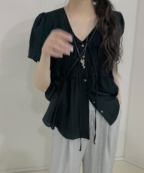 FAVORITO(ファヴォリート)の「シングルブレスト半袖ブラウス(シャツ/ブラウス・レディース・ホワイト/ブラック/ブルー・F)」の16枚目の写真