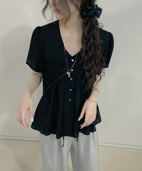 FAVORITO(ファヴォリート)の「シングルブレスト半袖ブラウス(シャツ/ブラウス・レディース・ホワイト/ブラック/ブルー・F)」の15枚目の写真