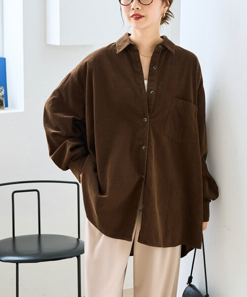 FREAK'S STORE(フリークスストア)の「限定展開 コーデュロイ オーバーシャツ(シャツ/ブラウス・レディース・ベージュ/コーラルピンク/ブラウン/サックスブルー/ナチュラル/ブラック・フリ-)」の2枚目の写真