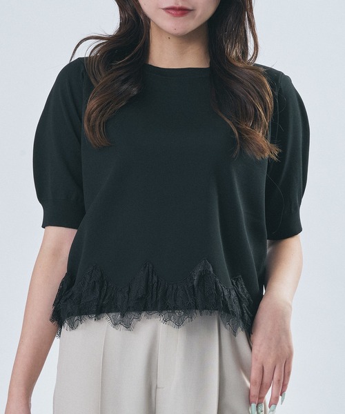 STRAWBERRY-FIELDS(ストロベリーフィールズ)の「ポーツポリー_レースフリルヘムニット(ニット/セーター・レディース・ブラック/キナリ・2)」の20枚目の写真