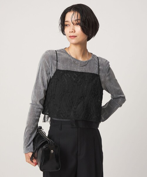 green label relaxing(グリーンレーベルリラクシング)の「テープシシュウ ショート キャミソール(キャミソール・レディース・ブラック/ブラウン系・FREE)」の2枚目の写真