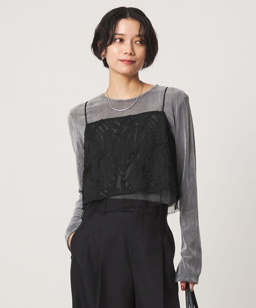 green label relaxing(グリーンレーベルリラクシング)の「テープシシュウ ショート キャミソール(キャミソール・レディース・ブラック/ブラウン系・FREE)」の7枚目の写真