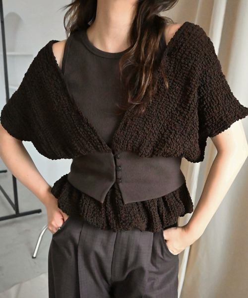 WILLFULLY（ウィルフリー）の「poodle dolman ensemble rib tank SET（Tシャツ/カットソー・レディース・ナチュラル/ブラウン/ブラック・FREE）」の3枚目の写真